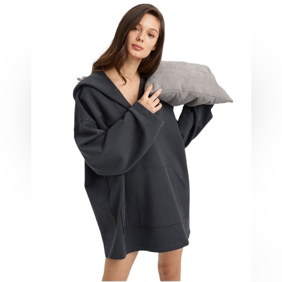 Nap baggy tunic hoodie in charcoal - Picture 1 of 7